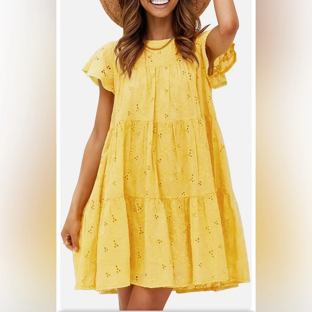 128. XL NWT SIMPLEE Women's Summer Embroidery Mini Dress Eyelet Baby - Picture 2 of 3